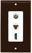 Load image into Gallery viewer, RiteAV Decorative 1 Gang Wall Plate (Brown/White) 3 Port - Coax (White) Cat6 (White) HDMI (White)
