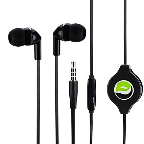 Premium Sound Retractable Headset Hands-Free Earphones Mic Dual Earbuds Headphones in-Ear Wired [3.5mm] Black for Sprint Samsung Galaxy J3 Achieve (2018) - Sprint Samsung Galaxy J3 Emerge
