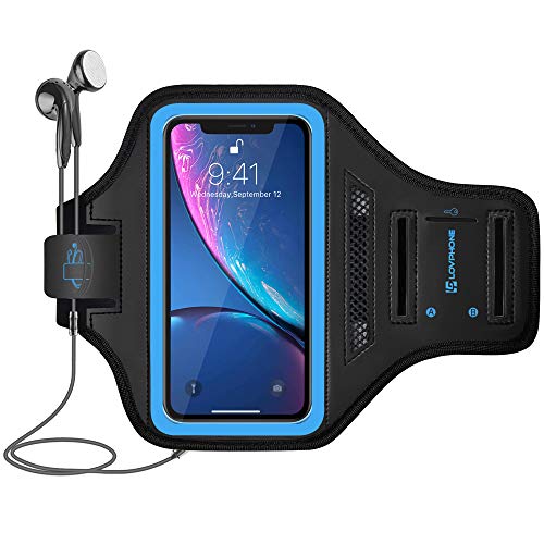 LOVPHONE Armband for iPhone 13/13 Pro/12/12 Pro/11/11 Pro/iPhone XR,Waterproof Sport Outdoor Gym Running Key Holder Card Slot Phone Case Bag Armband,Water Resistant and Sweat-Proof (Blue)