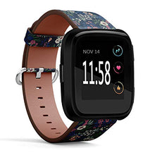 Load image into Gallery viewer, Replacement Leather Strap Printing Wristbands Compatible with Fitbit Versa - Vintage Floral Pattern on Navy Blue Background
