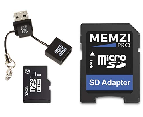 MEMZI PRO 32GB 90MB/s Class 10 Micro SDHC Memory Card with SD Adapter and USB Reader for ASUS ZenFone AR, 5Q, 5Z, 4, 4 Pro, 4 Max, 3, 3 Laser, 3 Zoom, V, Max Plus, Max, Live Cell Phones
