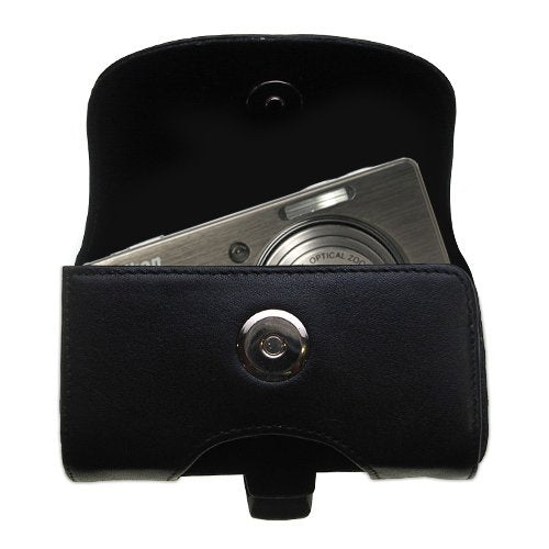Belt Mounted Leather Case Custom Designed for the Nikon Coolpix S500 - Black Color with Removable Clip by Gomadic