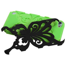 Load image into Gallery viewer, Black on Lime Skin Butterfly Hybrid Dual Layer for Apple ipod Touch touch 5 5th Generation Rubber Hard Protector Cover Case
