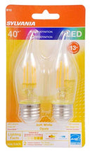 Load image into Gallery viewer, SYLVANIA B10 High-Definition LED Light Bulb, 4W Equivalent, 13 Year, Bent Tip, Medium Base, 320 Lumens, 2700K, Soft White, Clear - 2 Pack (40184)
