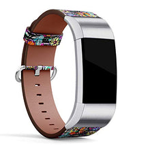 Load image into Gallery viewer, Replacement Leather Strap Printing Wristbands Compatible with Fitbit Charge 2 - Retro Geometric Butterfly Pattern Background with Fitbit Stripes, Flowers, Strokes and Splashes
