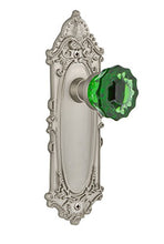 Load image into Gallery viewer, Nostalgic Warehouse 722674 Victorian Plate Single Dummy Crystal Emerald Glass Door Knob in Satin Nickel
