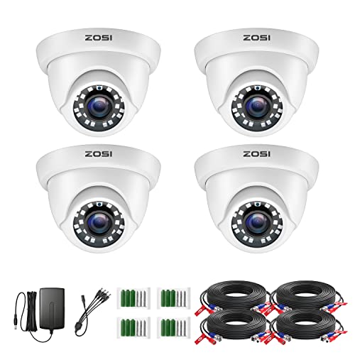 ZOSI 4 Pack 2MP 1080p HD-TVI Home Security Video Camera Outdoor Indoor 1920TVL, 24PCS LEDs, 80ft Night Vision, 90View Angle, Weatherproof Surveillance CCTV White Dome Camera