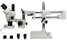 Load image into Gallery viewer, OMAX 3.5X-90X Zoom Trinocular Dual-Bar Boom Stand Stereo Microscope with 54 LED Ring Light
