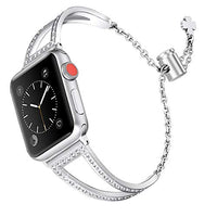 Secbolt Bling Bands Compatible with Apple Watch Band 42mm 44mm 45mm iWatch Series 7/6/5/4/3/2/1/SE, Women Dressy Metal Jewelry Bracelet Stainless Steel, Silver