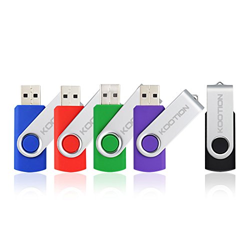 Kootion 5 X 16 GB USB Flash Drive 16 gb Thumb Drive Memory Stick Swivel Keychain Design Mixcolor