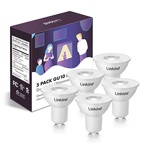 Linkind GU10 LED Bulbs, MR16 GU10 LED Bulbs Dimmable, 50W Equivalent, 530LM 3000k Soft White Track Light Bulbs, 40 Spot Light Track Light Recessed Light Spotlight, UL Listed, 5 Packs