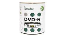 Load image into Gallery viewer, Smartbuy 500-disc 4.7GB/120min 16x DVD-R Silver Inkjet Hub Printable Blank Media Disc + Black Permanent Marker
