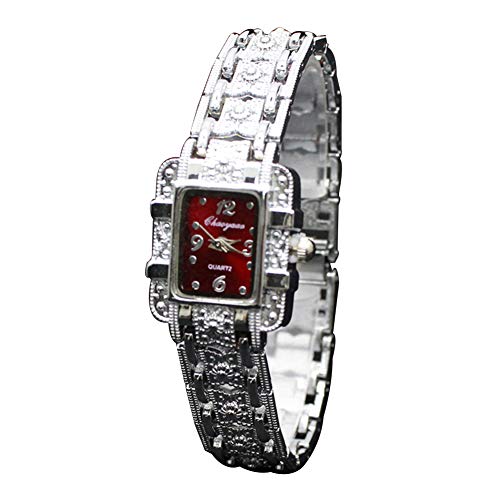 wsloftyGYd-Women Fashion Butterfly Rhinestone Arabic Numbers Square Dial Quartz Wrist Watch - Red
