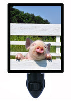 Pig Night Light, Babe, Piglet on a Fence, Country LED Night Light