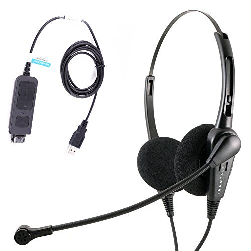 Economic Call Center Binaural headsets with Microphone for Computer with Plug N Play USB Headset Volume Control for MS Lync, Skype, Cisco Jabber, Avaya One-x Agent.
