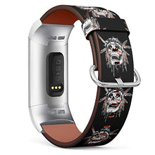 Load image into Gallery viewer, Replacement Leather Strap Printing Wristbands Compatible with Fitbit Charge 3 / Charge 3 SE - Native American Indian Chief Skull
