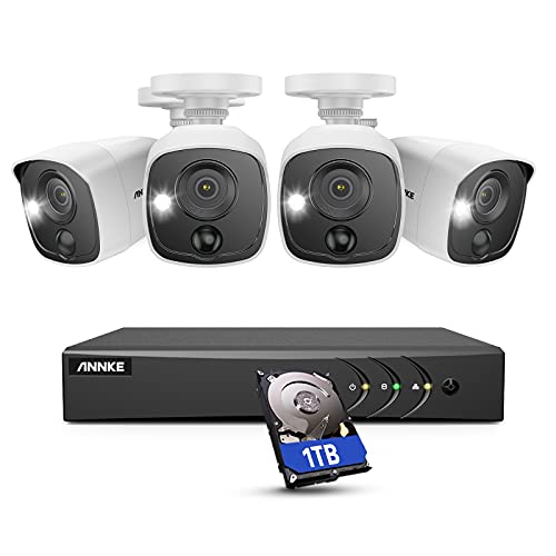 ANNKE 8CH H.265+ Security Camera System 5MP Lite DVR with 1TB Hard Drive, 4  1080P PIR CCTV Camera for Outdoor Indoor Use, White Light Alarm, Email Alert with Snapshots, IP67 Weatherproof  E200
