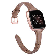 Load image into Gallery viewer, TOYOUTHS Leather Strap Compatible with Fitbit Versa/Versa 2 Bands Women Men Slim Genuine Leather Wristbands Replacement for Versa Lite Edition/Versa SE Accessorie Pink (Gray+Rose Gold Buckle)
