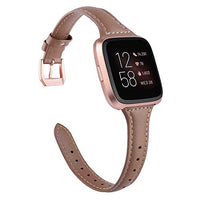 TOYOUTHS Leather Strap Compatible with Fitbit Versa/Versa 2 Bands Women Men Slim Genuine Leather Wristbands Replacement for Versa Lite Edition/Versa SE Accessorie Pink (Gray+Rose Gold Buckle)