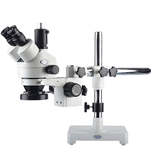 KOPPACE Trinocular Stereo Zoom Microscope,7-45X Magnification,Mobile Phone Repair Microscope,144 LED Ring Light