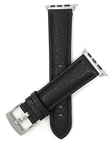 Bandini Replacement Watch Band for Apple Watch 42mm/44mm, Black, Extra Long (XL), Classic Leather Buffalo Pattern, Stainless Steel Buckle, Fits Series 6, 5, 4, 3, 2, 1