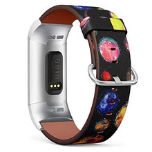 Load image into Gallery viewer, Replacement Leather Strap Printing Wristbands Compatible with Fitbit Charge 3 / Charge 3 SE - Watercolor Galaxy Planets Space Pattern Dots Circles
