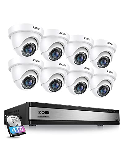 ZOSI H.265+ 1080p 16 Channel Security Camera System,16 Channel CCTV DVR with Hard Drive 4TB and 8 x 1080p Indoor Outdoor Dome Camera, 80ft Night Vision, 105 View Angle, Remote Control, Alert Push