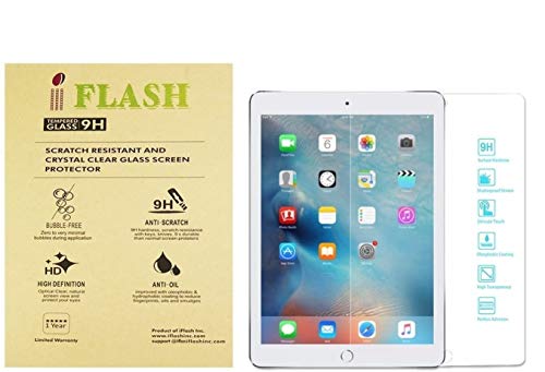 (5 Pack Promotion) iFlash Tempered Glass Screen Protector compatible with iPad Pro 9.7 inch - Transparent Crystal Clear - 2.5D Rounded Edges - 9H Hardness - Scratch Proof - Bubble Free