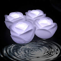 Acmee (Pack of 4) White Color Flameless Wax LED Water Floating Rose Candle Light for Wedding or Event Decoration./LED Floating Candle Light in Flower Shape (White)