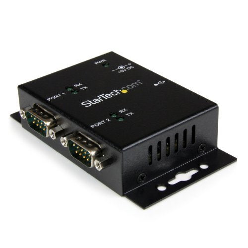 StarTech.com 2-Port Industrial Wall Mountable USB to Serial Adapter Hub with DIN Rail Clips, Black (ICUSB2322I)