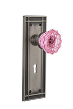 Load image into Gallery viewer, Nostalgic Warehouse 721725 Mission Plate with Keyhole Passage Crystal Pink Glass Door Knob in Antique Pewter, 2.375
