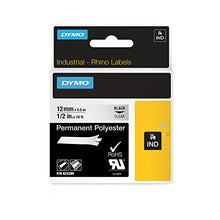 Load image into Gallery viewer, DYMO RhinoPRO Permanent Adhesive Polyester Fabric Thermal Transfer Label Tape, 1/2-inch (12 mm), Black Type on Clear, (622289)
