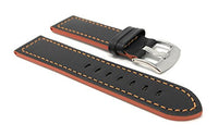 20mm Smartwatch Band Strap fits Motorola 360 (42mm Case) & Many More, Leather, Racer, Black with Orange Stitching