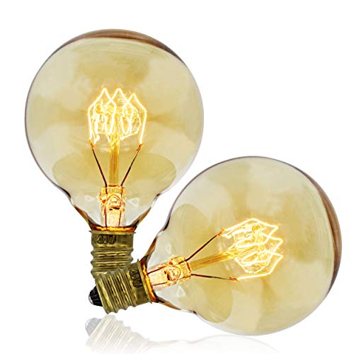 Vintage Edison Bulbs, G50 Globe, 40w, E12 Base (Small), 2-Pack