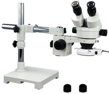 Load image into Gallery viewer, OMAX 7X-45X Zoom Binocular Single-Bar Boom Stand Stereo Microscope with 144 LED Ring Light
