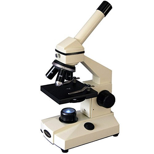 AmScope M100A Compound Monocular Microscope, WF10x and WF16x Eyepieces, 40x-640x Magnification, Tungsten Illumination, Brightfield, Plain Stage