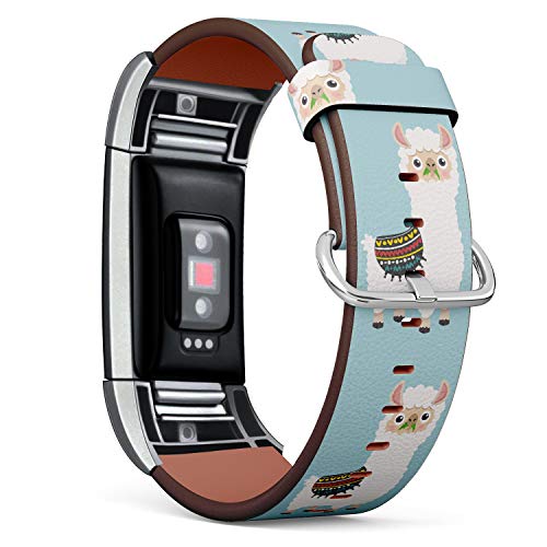 Replacement Leather Strap Printing Wristbands Compatible with Fitbit Charge 2 - Cute Cartoon Llama