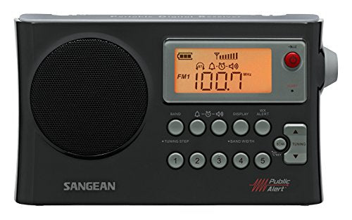Sangean Portable Digital AM/FM Weather Alert Alarm Clock Radio with Large Easy to Read Backlit LCD Display Built-in Speaker & Flashing Red LED Light with Emergency Siren