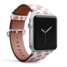 Load image into Gallery viewer, Compatible with Small Apple Watch 38mm, 40mm, 41mm (All Series) Leather Watch Wrist Band Strap Bracelet with Adapters (Halftone Red Attractive Woman Lips)
