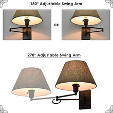 Load image into Gallery viewer, Kira Home Cambridge 13&quot; Swing Arm Wall Lamp - Plug in/Wall Mount + Latte Mocha Fabric Shade, 150W 3-Way + Cord Covers, Black Finish, 2-Pack
