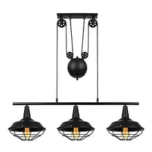 Load image into Gallery viewer, Industrial Vintage Retro Linear Chandelier - LITFAD 35&quot; Wide Edison Metal Hanging Ceiling Light Pendant Light Billiard/Pool Table Island Light Fixture Black Finish with 3 Lights
