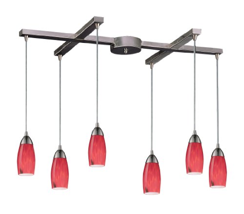Elk 110-6FR 6-Light Pendant in Satin Nickel and Fire Red Glass