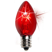 Load image into Gallery viewer, C7 Twinkle Triple Dipped Transparent Red, 7 Watt - 25 Light Bulbs
