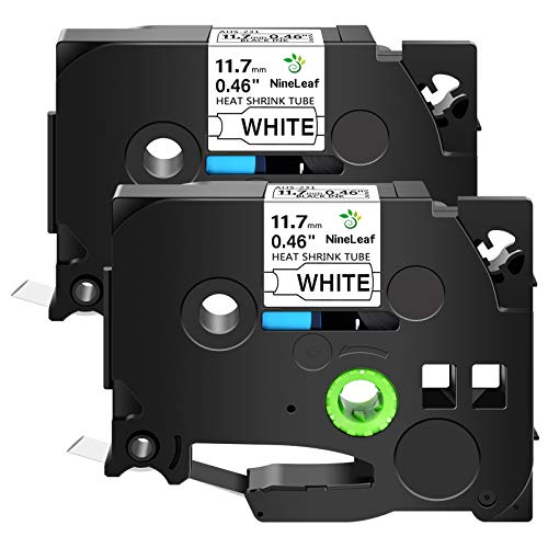 NineLeaf 2 Pack Black on White Heat Shrink Tubes Label Tape Compatible for Brother HSe-231 HSe231 HS231 HS-231 11.7mm 0.46'' P-Touch PT-D200 PT-D215e PT-D201 PT-D210 PT-D400 PT-D600 Label Maker