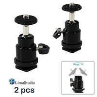 LimoStudio, AGG1253, 360 Degree Angle Adjustable Mini Ball Head for Photography, 1/4-inch Screw Thread Camera Mount, Flash Shoe Mount Bracket [2-Pack]