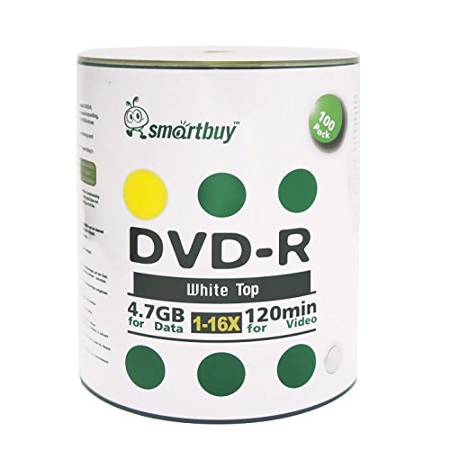 Smart Buy 1200 Pack DVD-R 4.7gb 16x White Top Blank Data Video Movie Record Disc, 1200 Disc 1200pk
