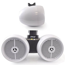Load image into Gallery viewer, Waterproof Marine Wakeboard Tower Speakers - 6.5 Dual Subwoofer Speaker Set and 1.0 Tweeters, LED Lights and 400 Watt Power - 2-Way Boat Audio System with Mounting Bracket - PLMRWB652LEW (White)
