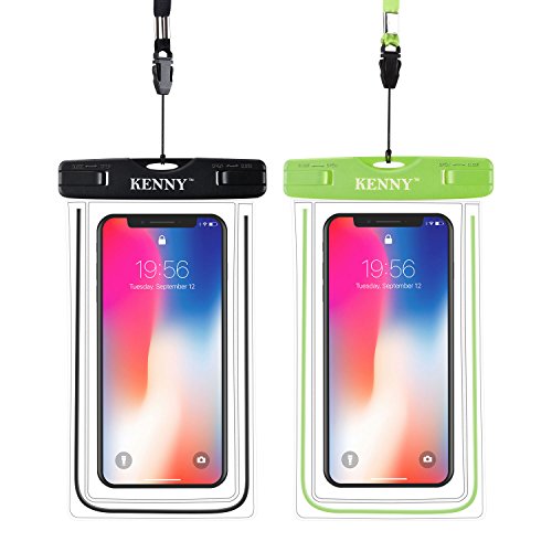 Kenny Universal Luminous Waterproof Case Cell Phone Dry Bag Pouch,Waterproof Cell Phone Pocket with Neck Strap, for Smartphone up to 6 inches for Swimming,Diving and Surfing (Green and Black)