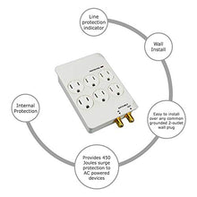 Load image into Gallery viewer, 6 AC Wall Outlet Surge Protector with Coaxial Protection, 450 Joules Surge Protection, Line Protection Indicator Lights, Wall Outlet Extender for Charging Phones, and Other Electronics Devices
