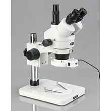 Load image into Gallery viewer, AmScope SM-1TSZ-144S-3M Digital Professional Trinocular Stereo Zoom Microscope, WH10x Eyepieces, 3.5X-90X Magnification, 0.7X-4.5X Zoom Objective, 144-Bulb LED Ring Light, Pillar Stand, 110V-240V, Inc
